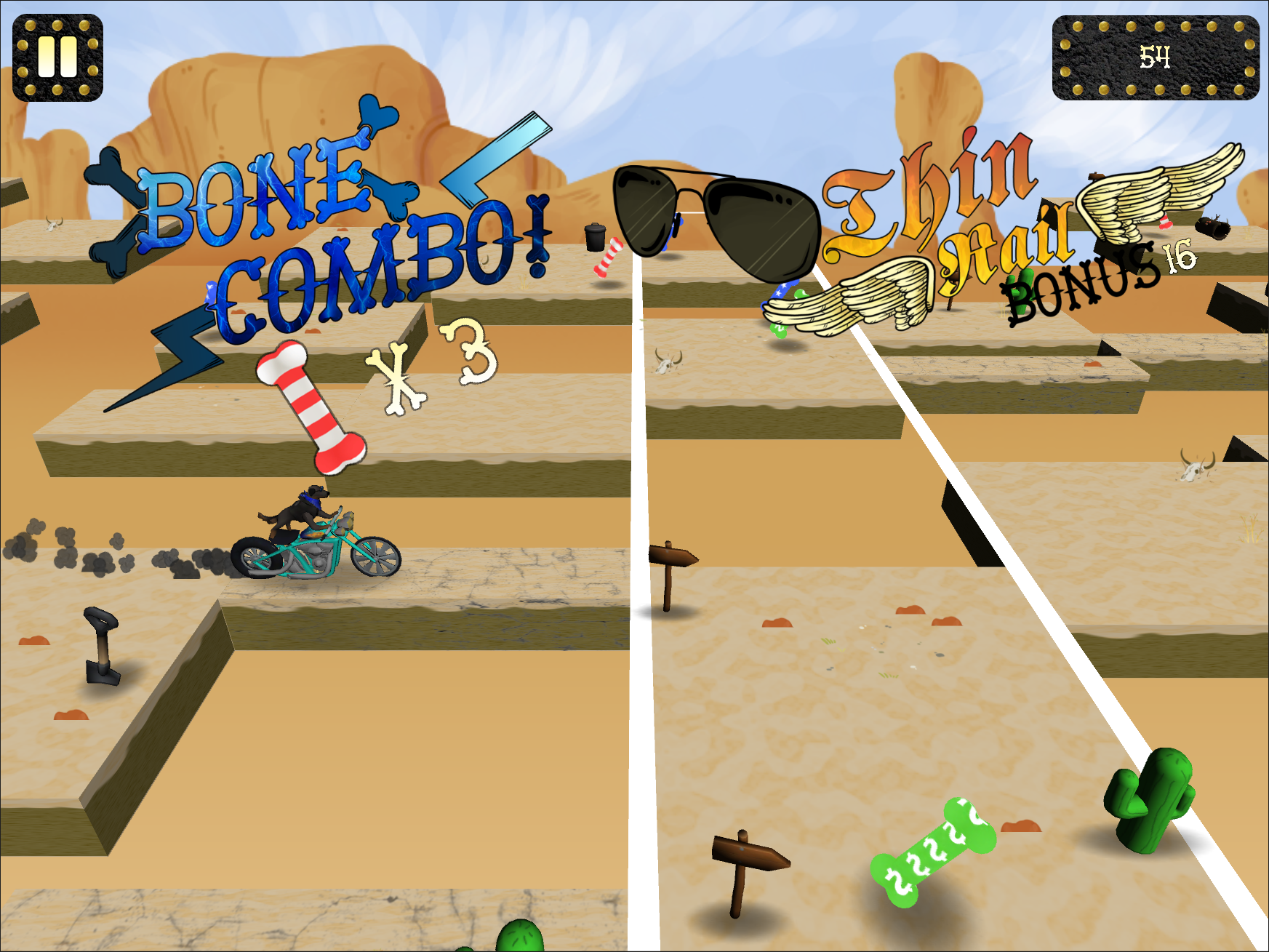 The basic gameplay is simple: Keep Cool Dog from hitting anything.